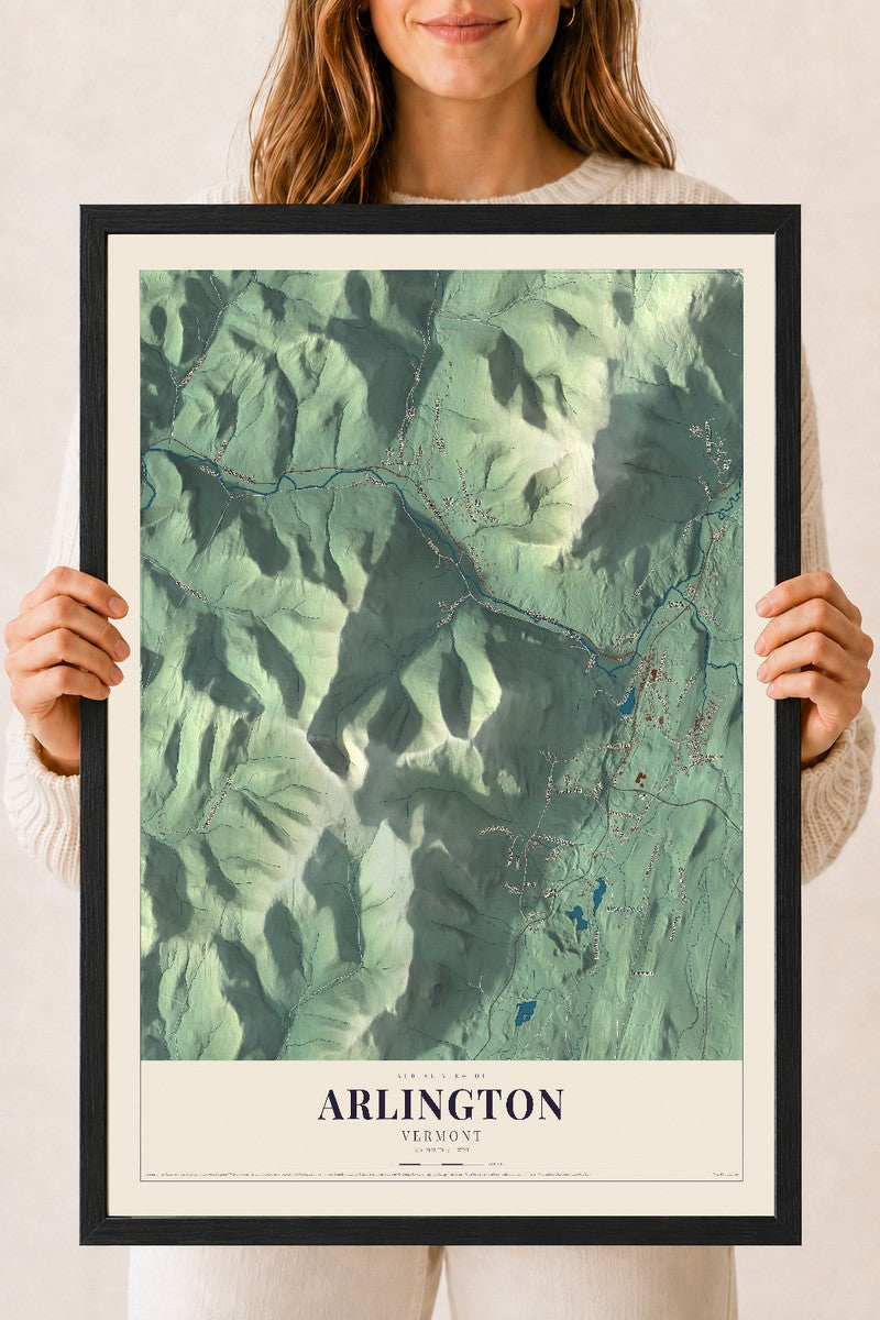 Arlington, Vermont map print - 18 x 24 black Ayous wood frame