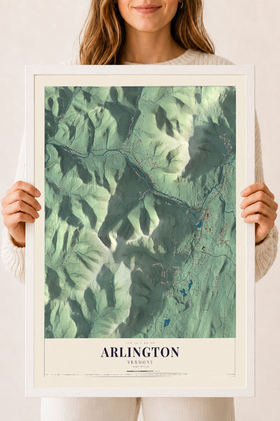 Arlington, Vermont map print - 18 x 24 white Ayous wood frame