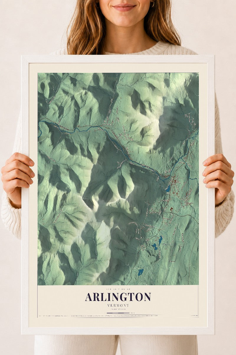Arlington, Vermont map print - 18 x 24 white Ayous wood frame