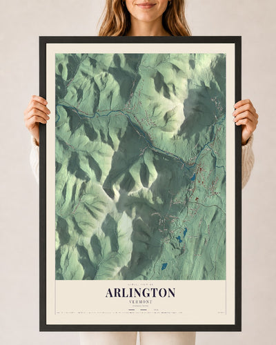 Arlington, Vermont map print - 24 x 36 black Ayous wood frame