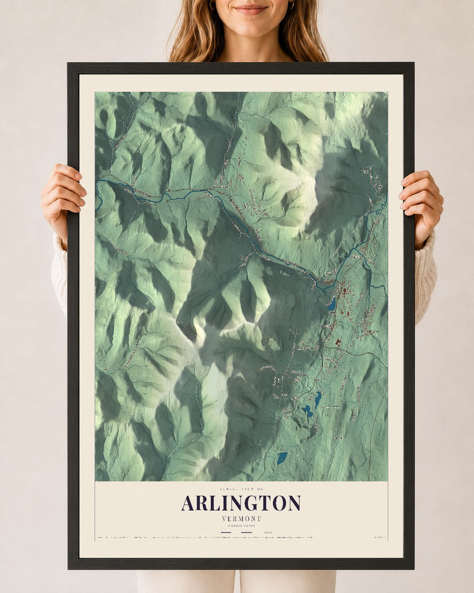 Arlington, Vermont map print - 24 x 36 black Ayous wood frame