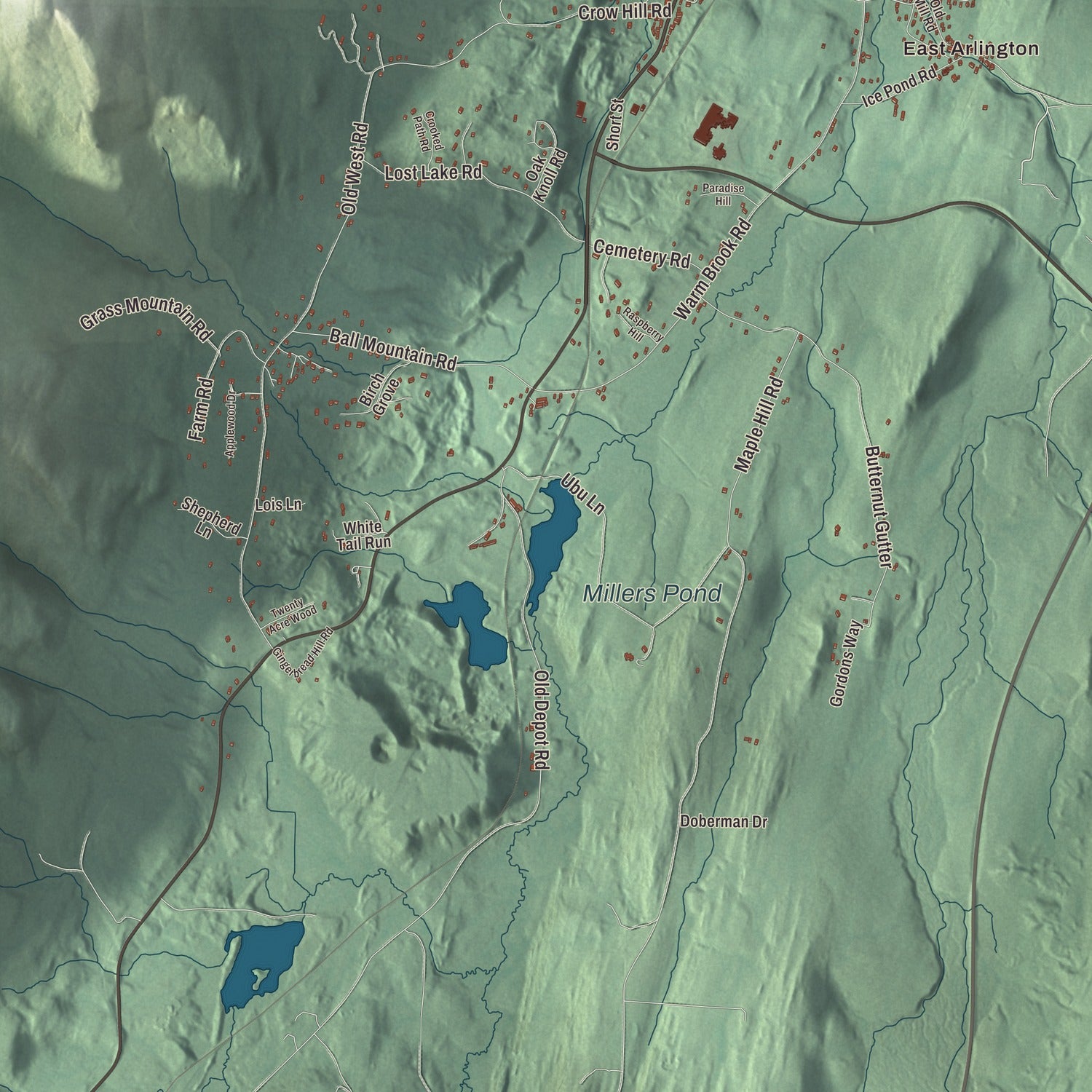 Terrain and local geography detail from the Arlington, Vermont map