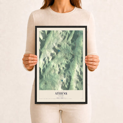Athens, Vermont map print - 12 x 18 black Ayous wood frame