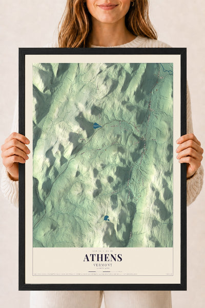 Athens, Vermont map print - 18 x 24 black Ayous wood frame