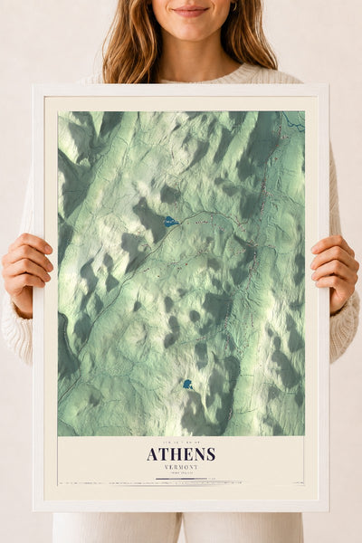 Athens, Vermont map print - 18 x 24 white Ayous wood frame
