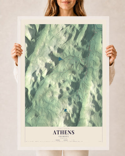 Athens, Vermont map print - 24 x 36 white Ayous wood frame