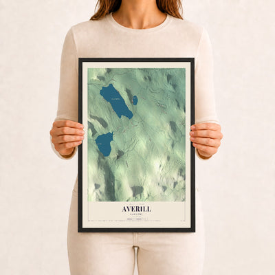 Averill, Vermont map print - 12 x 18 black Ayous wood frame