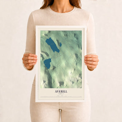 Averill, Vermont map print - 12 x 18 white Ayous wood frame