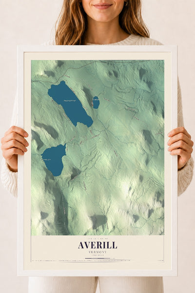 Averill, Vermont map print - 18 x 24 white Ayous wood frame
