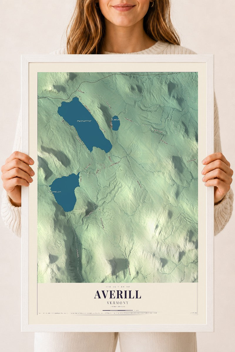 Averill, Vermont map print - 18 x 24 white Ayous wood frame