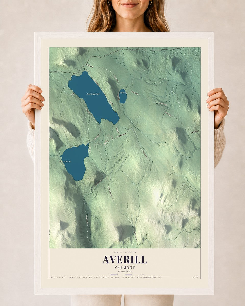 Averill, Vermont map print - 24 x 36 white Ayous wood frame