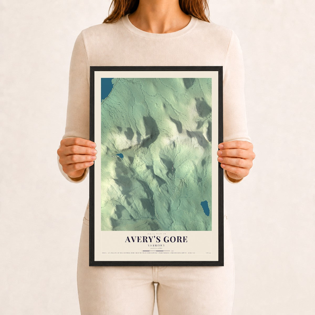 Avery's Gore, Vermont map print - 12 x 18 black Ayous wood frame
