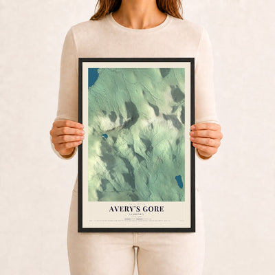 Avery's Gore, Vermont map print - 12 x 18 black Ayous wood frame