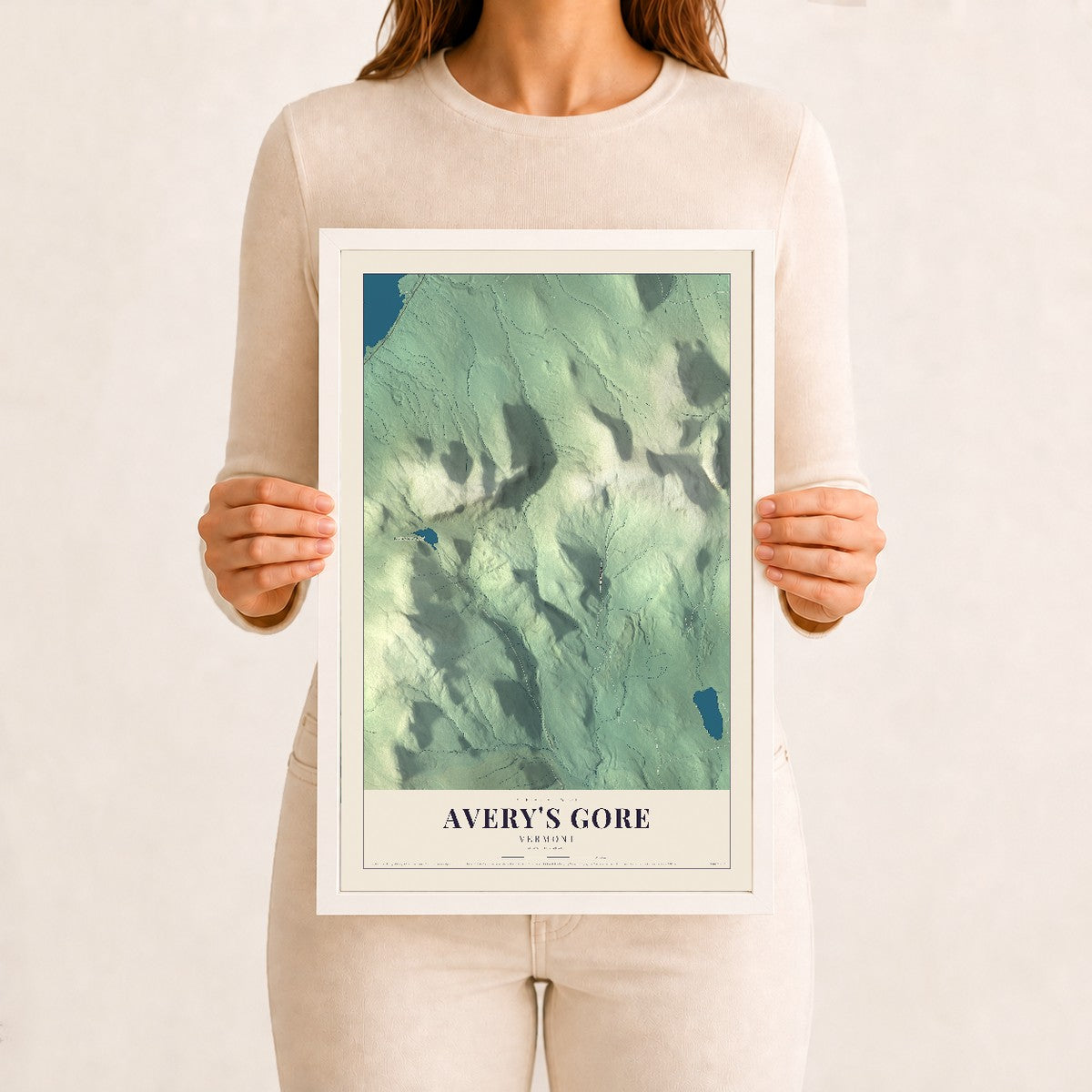 Avery's Gore, Vermont map print - 12 x 18 white Ayous wood frame