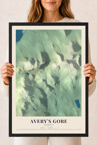Avery's Gore, Vermont map print - 18 x 24 black Ayous wood frame