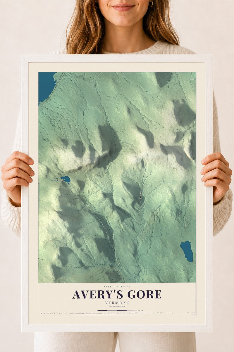 Avery's Gore, Vermont map print - 18 x 24 white Ayous wood frame