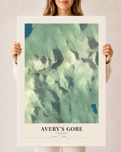Avery's Gore, Vermont map print - 24 x 36 white Ayous wood frame