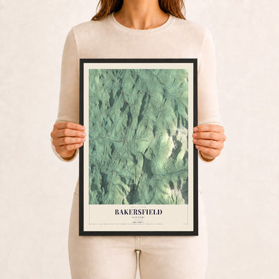 Bakersfield, Vermont map print - 12 x 18 black Ayous wood frame