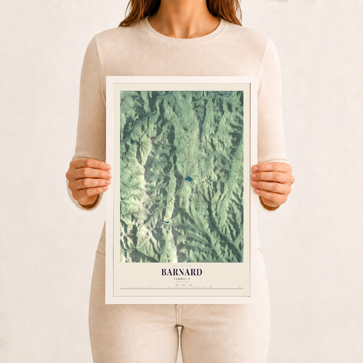 Barnard, Vermont map print - 12 x 18 white Ayous wood frame