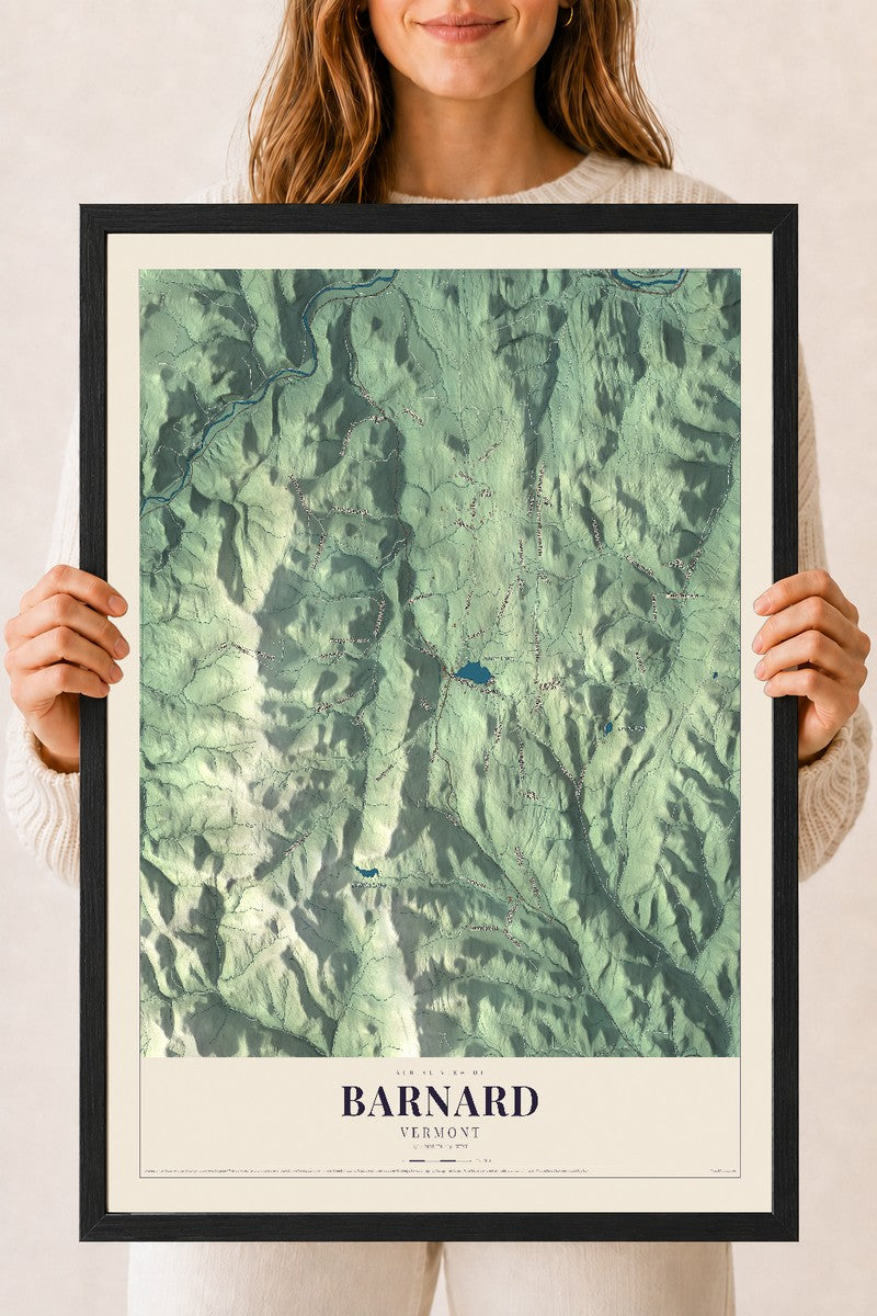 Barnard, Vermont map print - 18 x 24 black Ayous wood frame