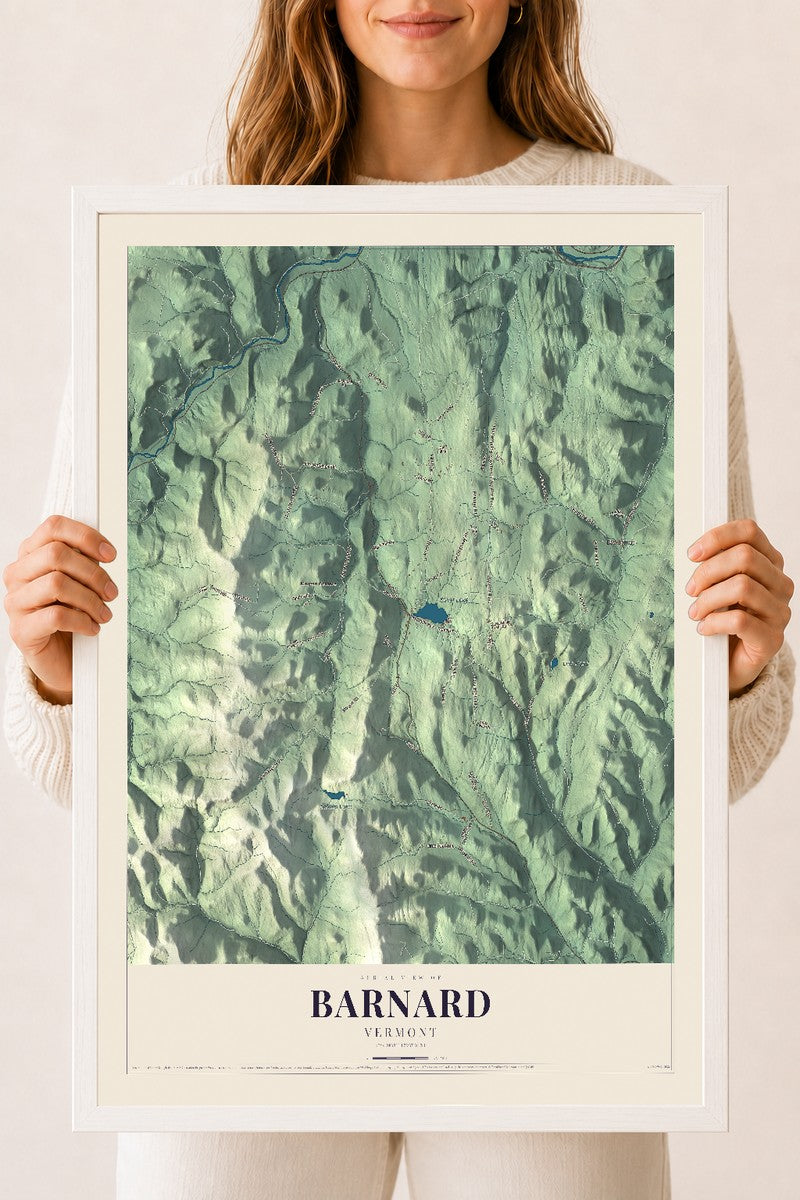 Barnard, Vermont map print - 18 x 24 white Ayous wood frame