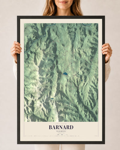 Barnard, Vermont map print - 24 x 36 black Ayous wood frame