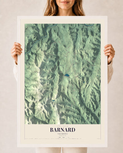 Barnard, Vermont map print - 24 x 36 white Ayous wood frame