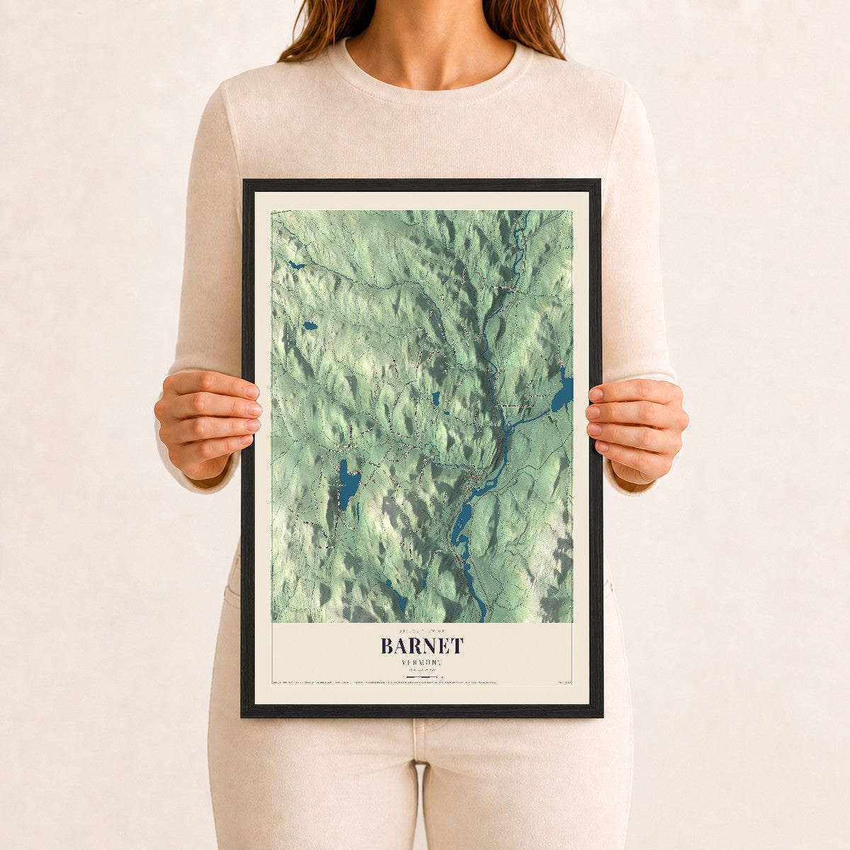 Barnet, Vermont map print - 12 x 18 black Ayous wood frame