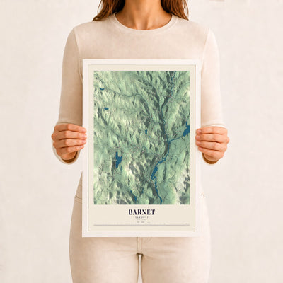 Barnet, Vermont map print - 12 x 18 white Ayous wood frame