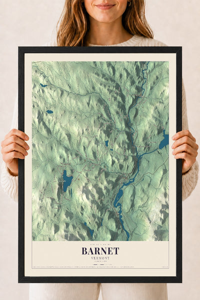 Barnet, Vermont map print - 18 x 24 black Ayous wood frame