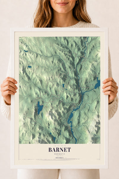 Barnet, Vermont map print - 18 x 24 white Ayous wood frame