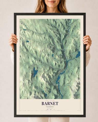 Barnet, Vermont map print - 24 x 36 black Ayous wood frame