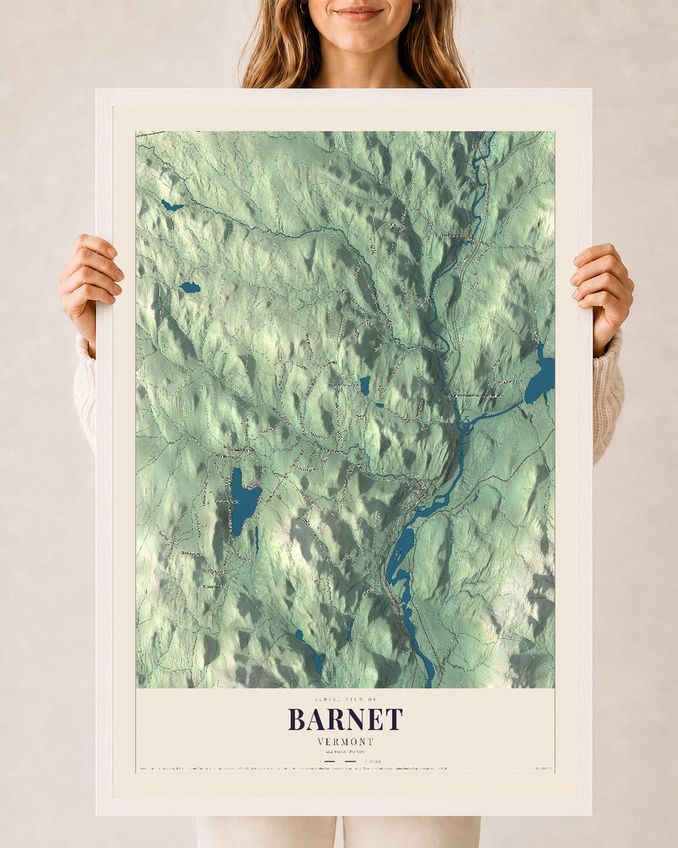 Barnet, Vermont map print - 24 x 36 white Ayous wood frame