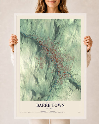 Barre Town, Vermont map print - 24 x 36 white Ayous wood frame