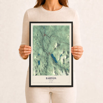 Barton, Vermont map print - 12 x 18 black Ayous wood frame