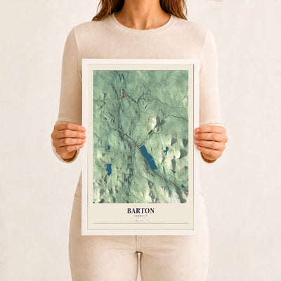 Barton, Vermont map print - 12 x 18 white Ayous wood frame