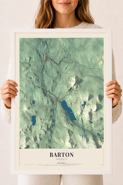 Barton, Vermont map print - 18 x 24 white Ayous wood frame
