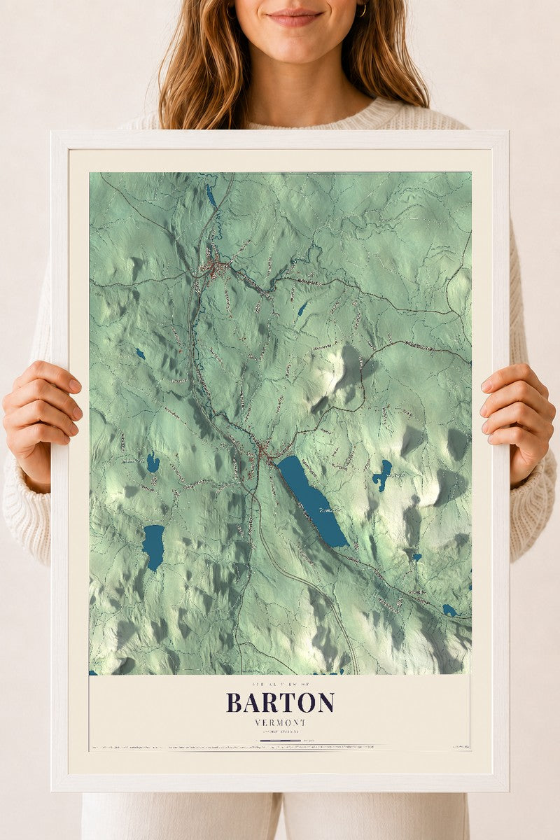 Barton, Vermont map print - 18 x 24 white Ayous wood frame