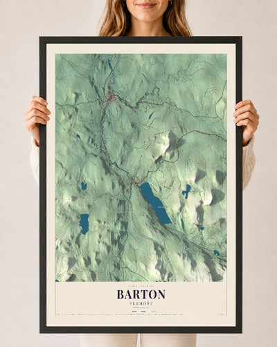 Barton, Vermont map print - 24 x 36 black Ayous wood frame