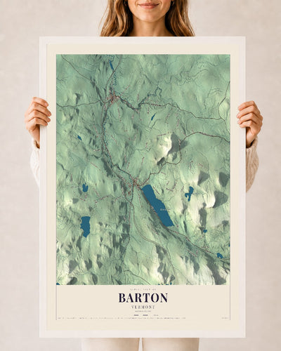 Barton, Vermont map print - 24 x 36 white Ayous wood frame