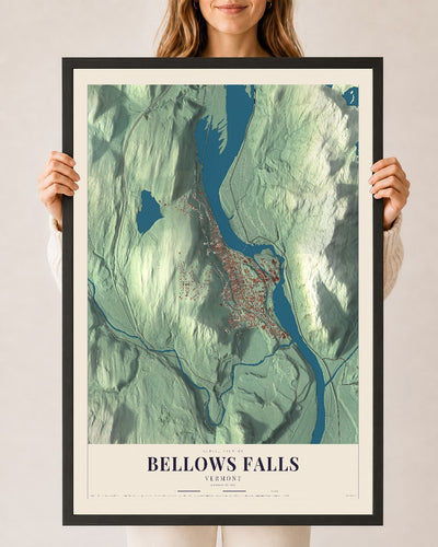 Bellows Falls, Vermont map print - 24 x 36 black Ayous wood frame