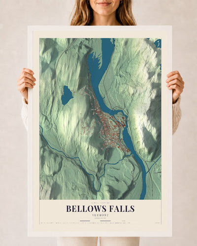 Bellows Falls, Vermont map print - 24 x 36 white Ayous wood frame