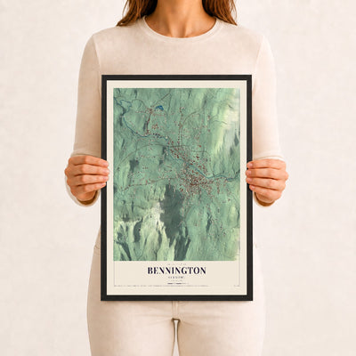 Bennington, Vermont map print - 12 x 18 black Ayous wood frame