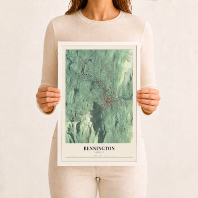 Bennington, Vermont map print - 12 x 18 white Ayous wood frame