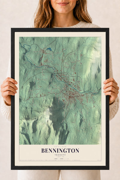 Bennington, Vermont map print - 18 x 24 black Ayous wood frame