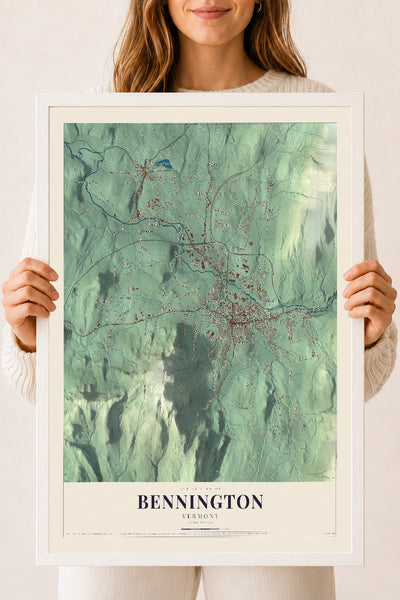 Bennington, Vermont map print - 18 x 24 white Ayous wood frame