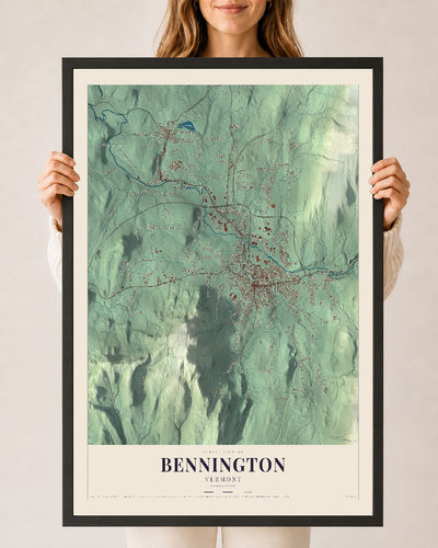 Bennington, Vermont map print - 24 x 36 black Ayous wood frame
