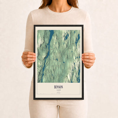 Benson, Vermont map print - 12 x 18 black Ayous wood frame