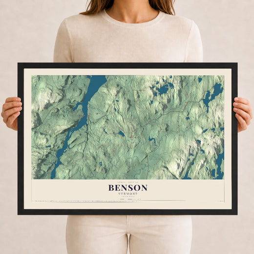 Map of Benson, Vermont, 12 x 18 inch print in a black wood frame