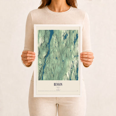 Benson, Vermont map print - 12 x 18 white Ayous wood frame
